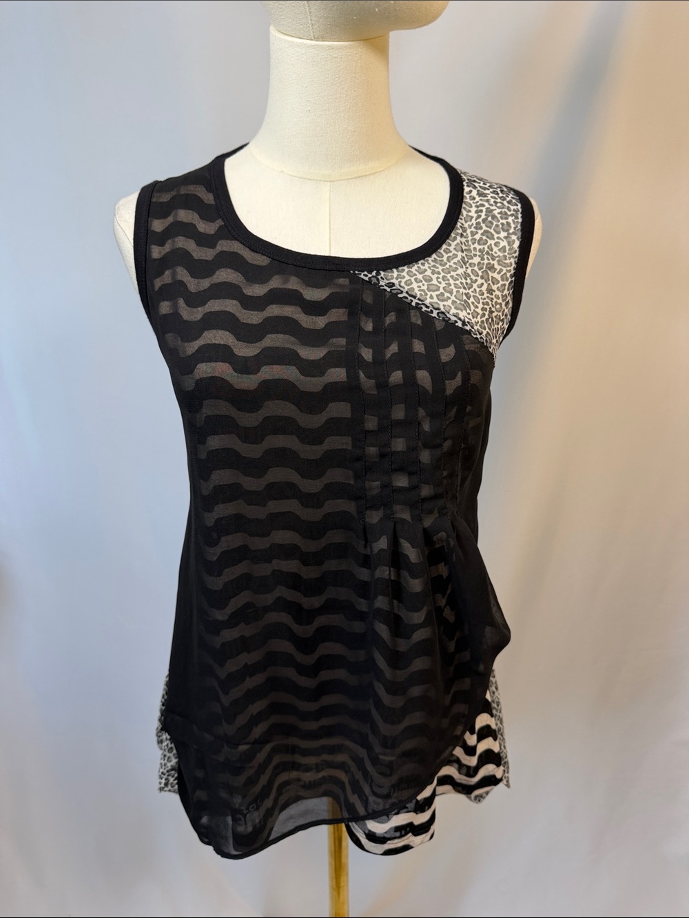NWOT Dzhavael Couture Y2K Sheer Mesh Animal Print Asymmetrical Top S